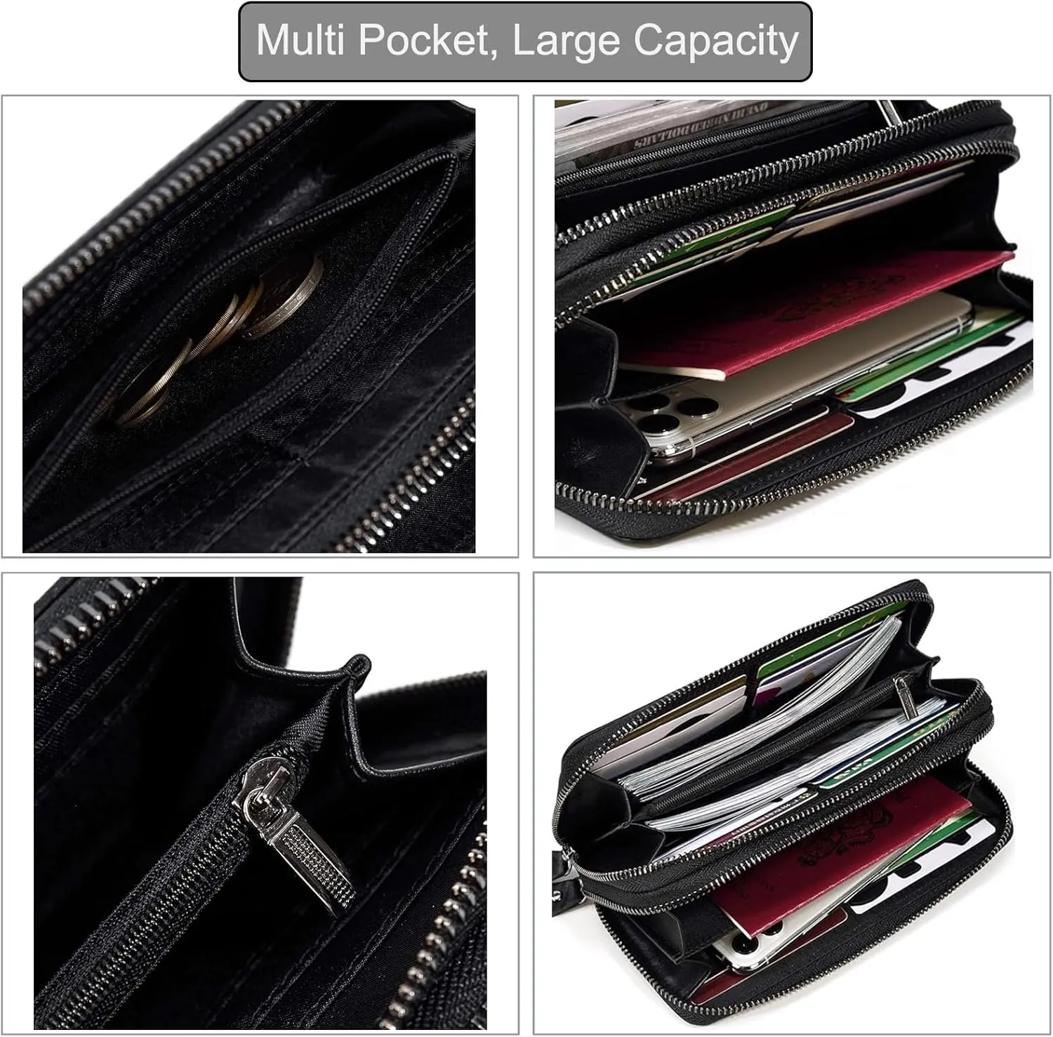 Genuine Leather Long Wallet for Men, Large Capacity Purse Clutch Bag Handbag Checkbook Cash Credit Cards Phone Holder