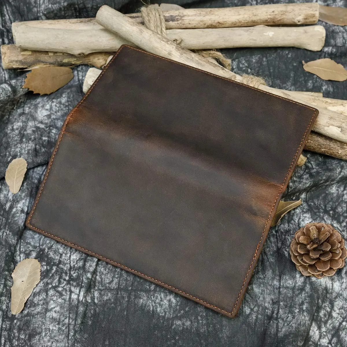 Genuine Leather Long Wallet for Men, Large Capacity Purse Clutch Bag Handbag Checkbook Cash Credit Cards Phone Holder
