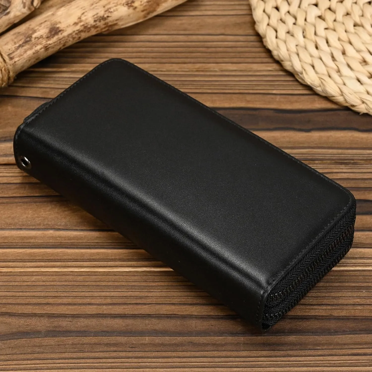Genuine Leather Long Wallet for Men, Large Capacity Purse Clutch Bag Handbag Checkbook Cash Credit Cards Phone Holder