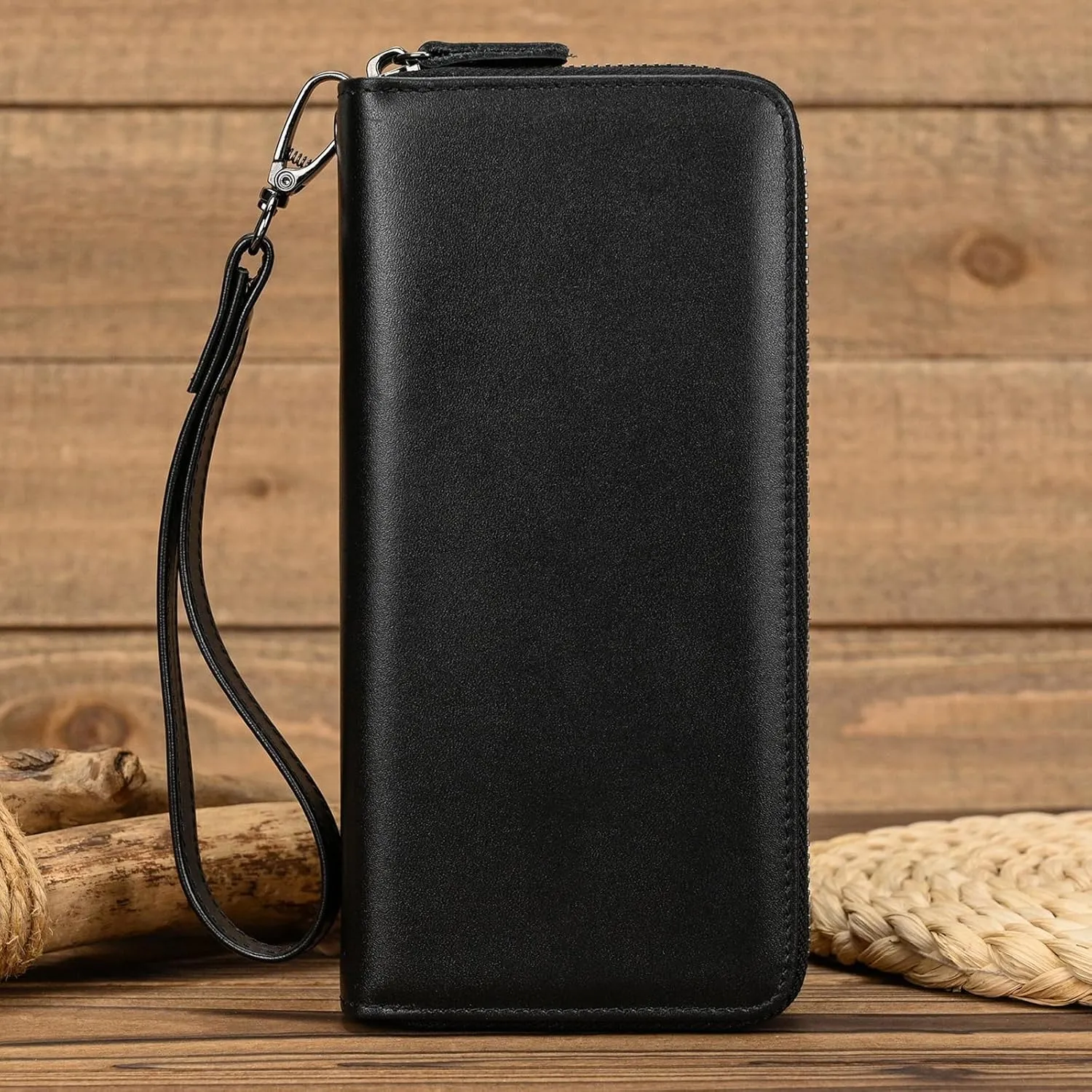Genuine Leather Long Wallet for Men, Large Capacity Purse Clutch Bag Handbag Checkbook Cash Credit Cards Phone Holder