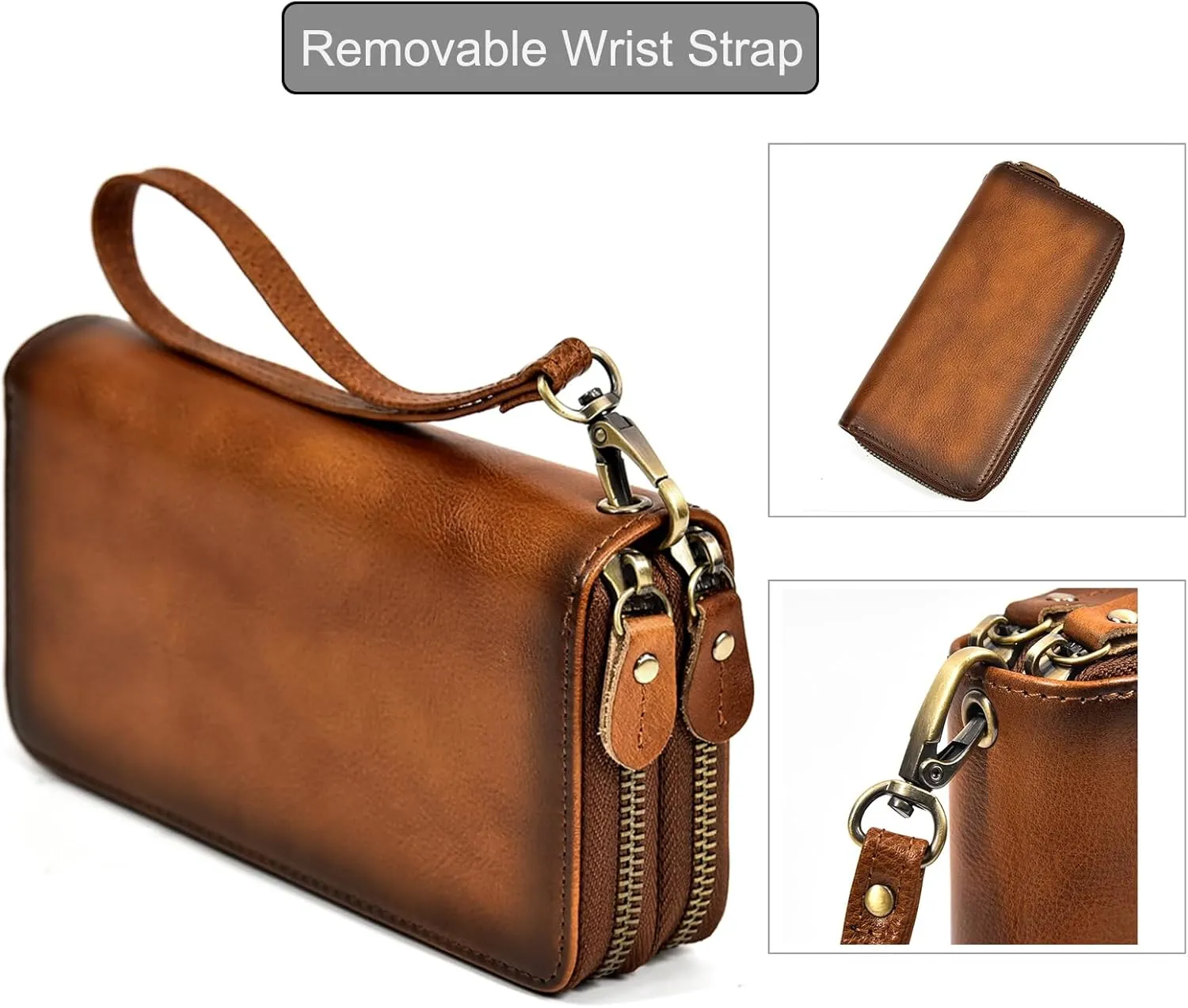 Genuine Leather Long Wallet for Men, Large Capacity Purse Clutch Bag Handbag Checkbook Cash Credit Cards Phone Holder