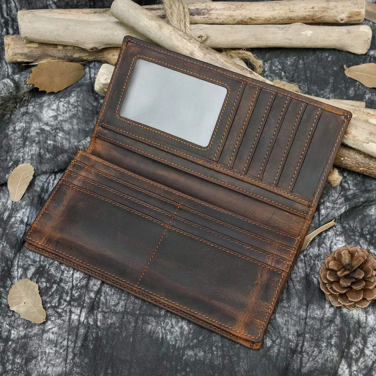 Genuine Leather Long Wallet for Men, Large Capacity Purse Clutch Bag Handbag Checkbook Cash Credit Cards Phone Holder
