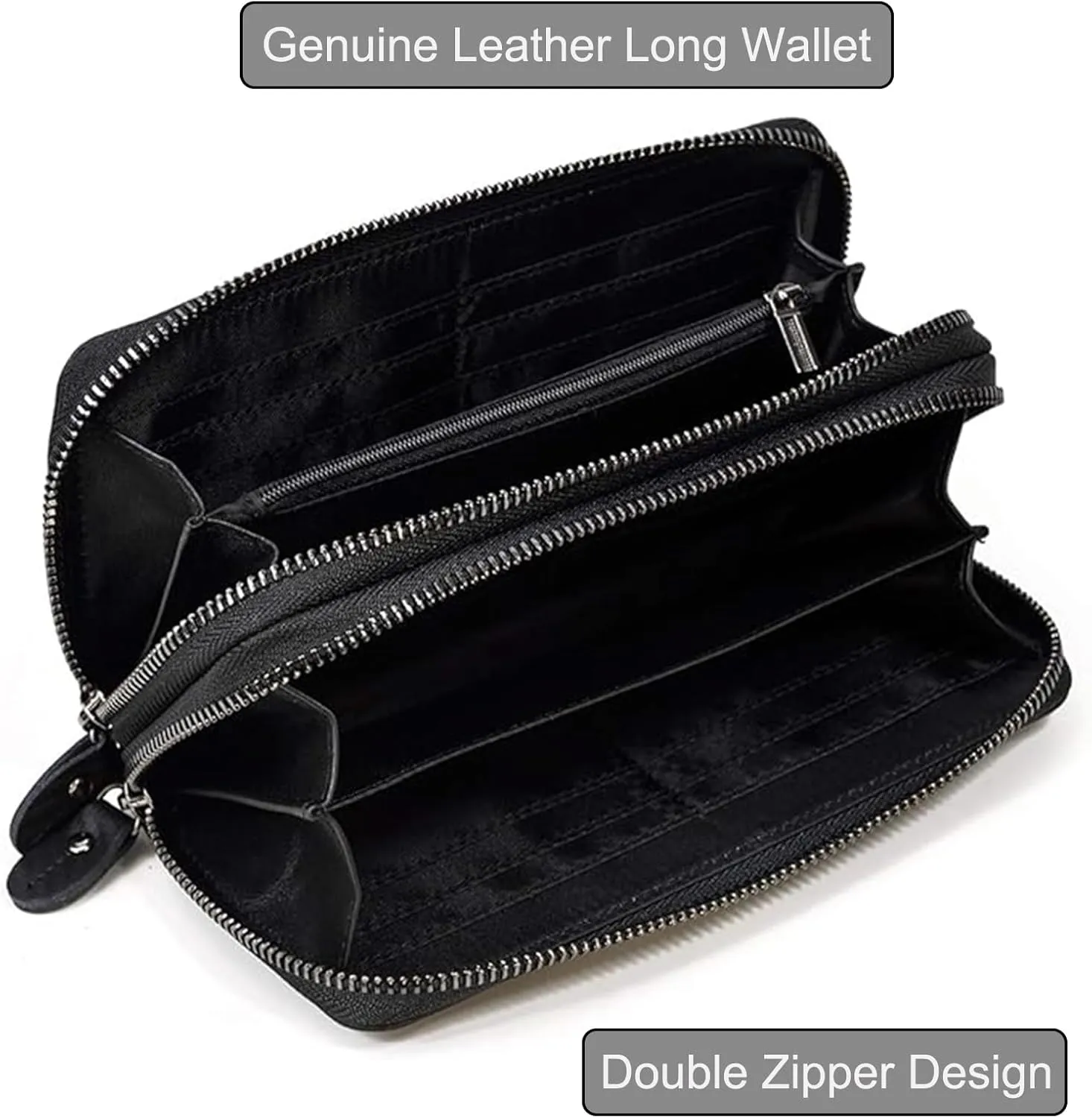Genuine Leather Long Wallet for Men, Large Capacity Purse Clutch Bag Handbag Checkbook Cash Credit Cards Phone Holder