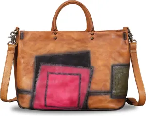 Genuine Leather Purses and Handbags for Women Vintage Handmade Leather Large Top Handle Bag Shoulder Bag Satchel