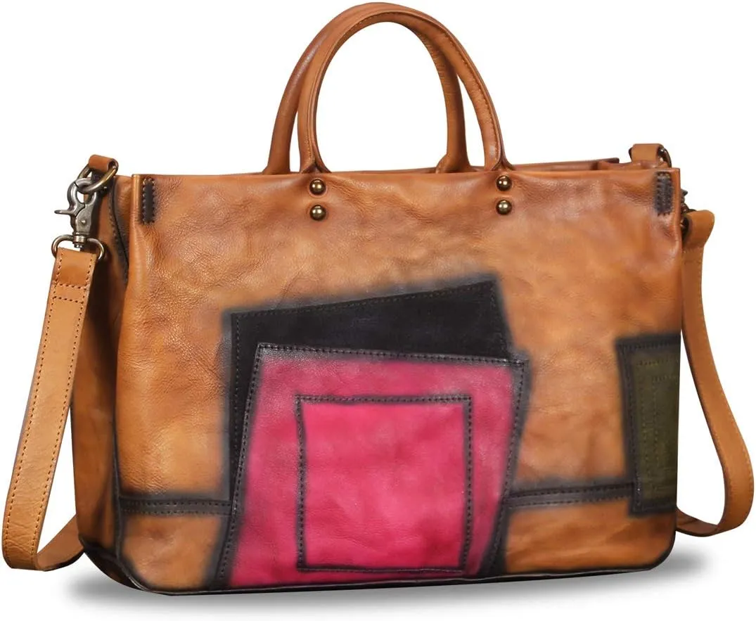 Genuine Leather Purses and Handbags for Women Vintage Handmade Leather Large Top Handle Bag Shoulder Bag Satchel