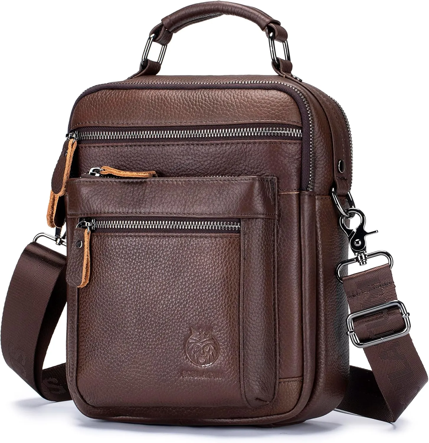 Genuine Leather Shoulder Bag for Men, Medium Messenger Bag Crossbody, Mens Handbag with Multiple Pockets for Daily