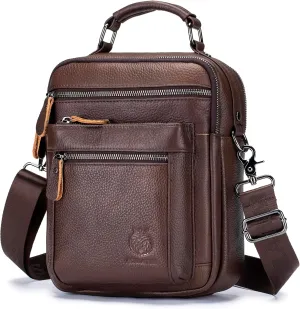 Genuine Leather Shoulder Bag for Men, Medium Messenger Bag Crossbody, Mens Handbag with Multiple Pockets for Daily