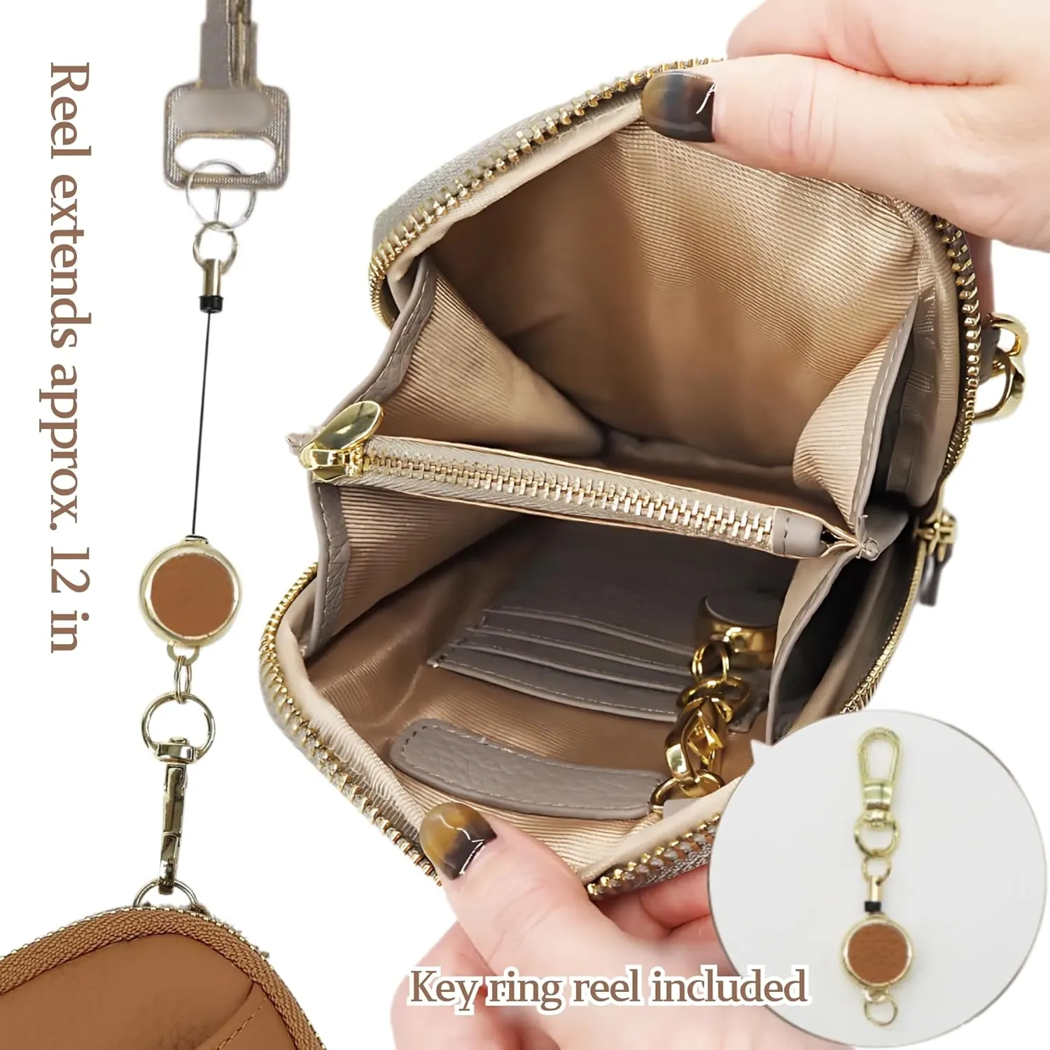 Genuine Leather Small Crossbody Phone Zipper Wallet with Replacement Adjustable Wide Strap & Key Ring, Card Slots Purse