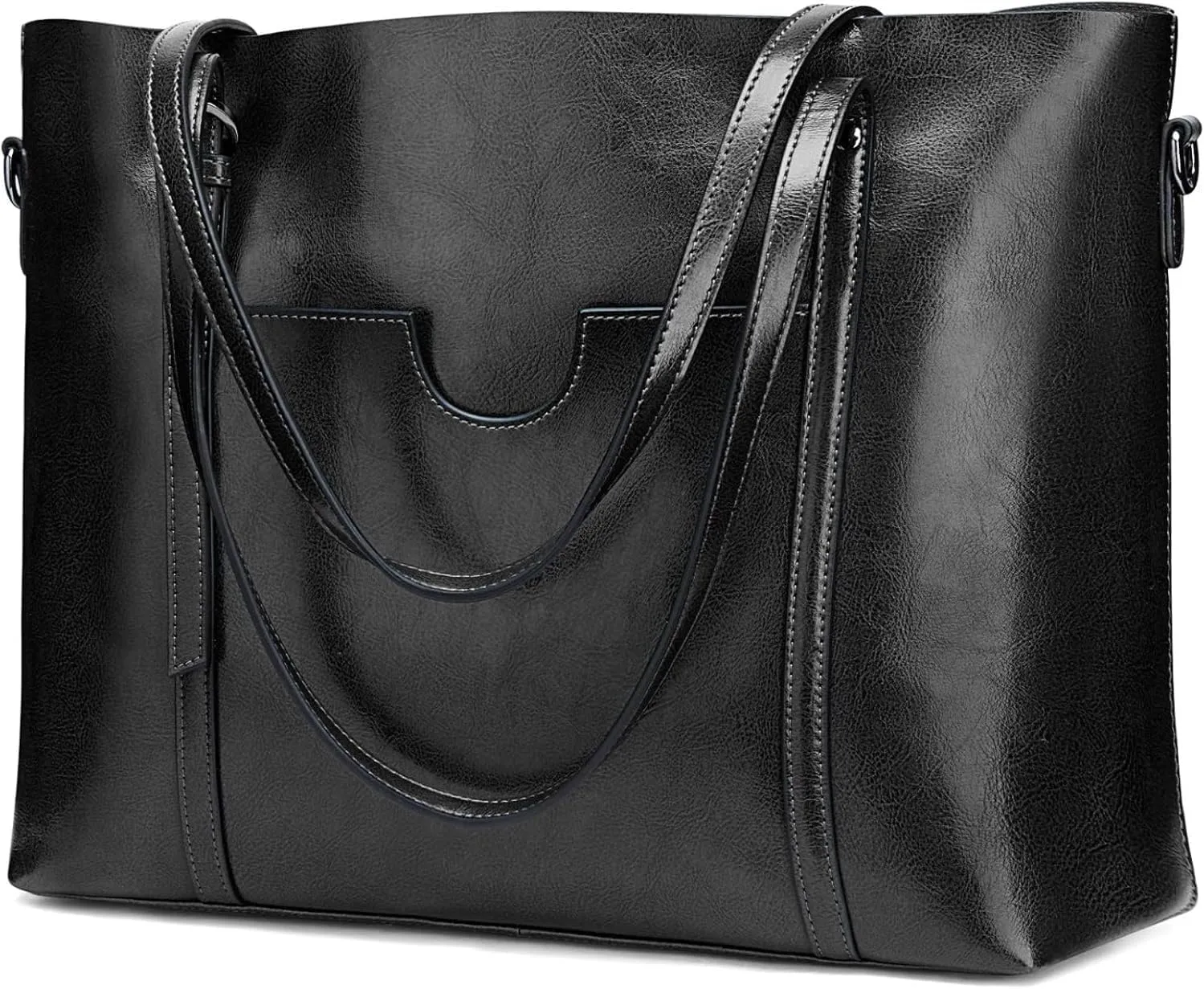 Genuine Leather Tote Bag for Women – Large Capacity Work Bag with Zipper, Adjustable Top Handles, Fits 14-Inch Laptop