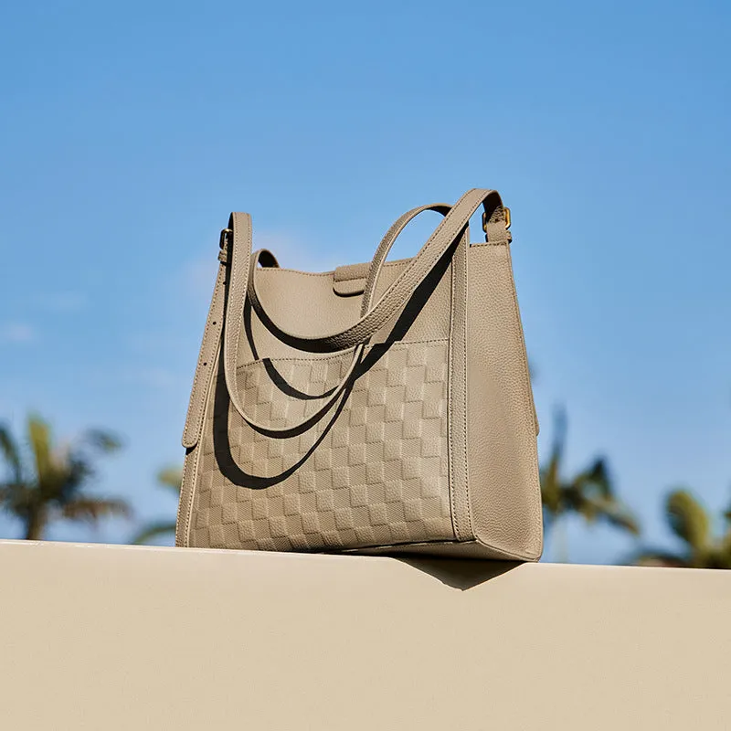 Genuine leather tote bag - large capacity shoulder handbag for daily use