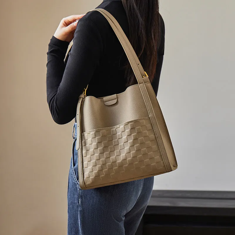 Genuine leather tote bag - large capacity shoulder handbag for daily use