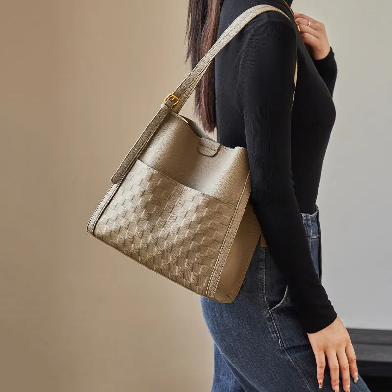 Genuine leather tote bag - large capacity shoulder handbag for daily use