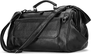 Genuine Leather Travel Bag Large Capacity Luggage Duffel Bag, Weekender Shoulder Handbag for Men Women Holiday Business Sport, Black