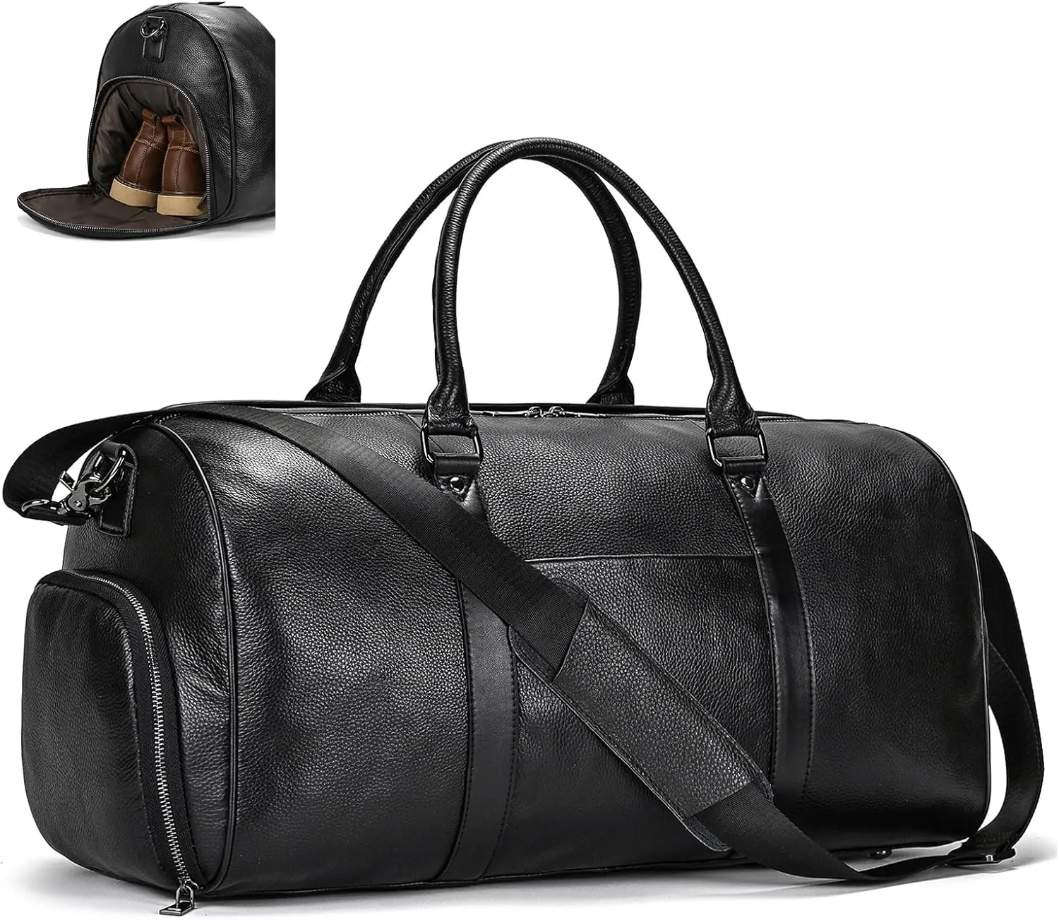 Genuine Leather Travel Bag Large Capacity Waterproof Luggage Duffel Bag with Shoe Compartment, Shoulder Handbag for Men Women Holiday Business Trip