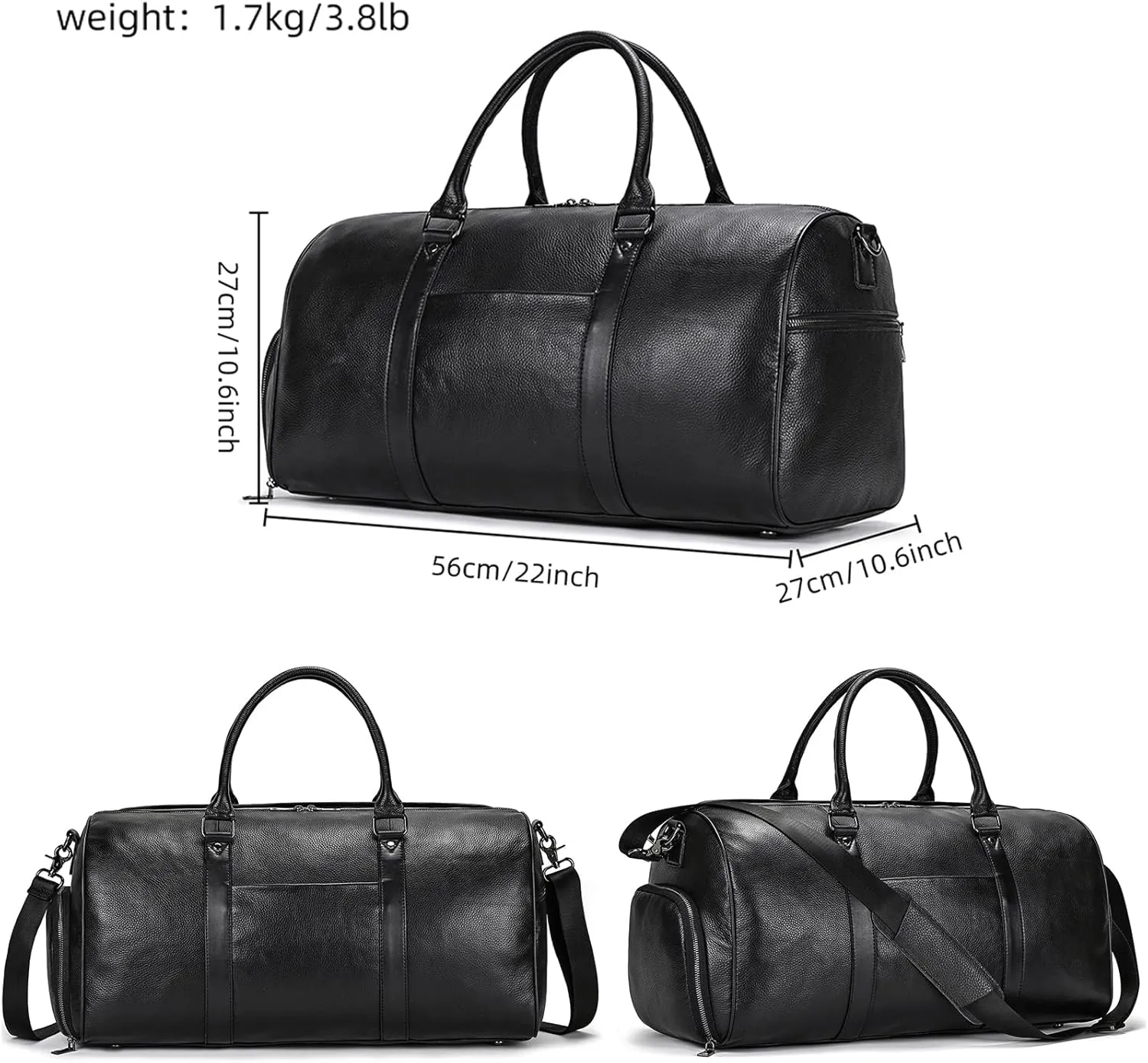 Genuine Leather Travel Bag Large Capacity Waterproof Luggage Duffel Bag with Shoe Compartment, Shoulder Handbag for Men Women Holiday Business Trip