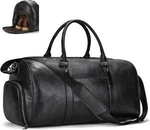 Genuine Leather Travel Bag Large Capacity Waterproof Luggage Duffel Bag with Shoe Compartment, Shoulder Handbag for Men Women Holiday Business Trip