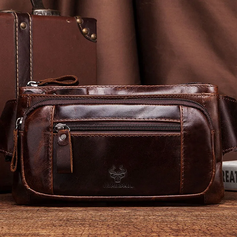Genuine Leather Waist Packs Business Travel Chest Bag