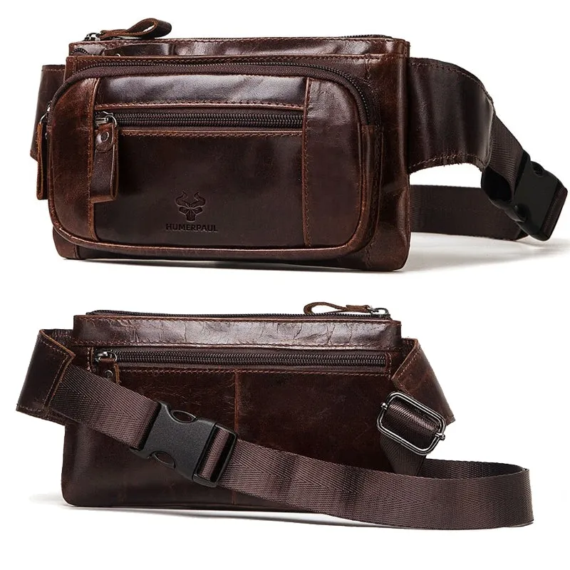 Genuine Leather Waist Packs Business Travel Chest Bag