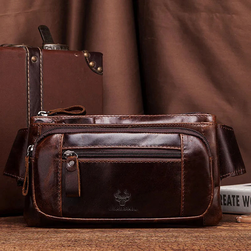 Genuine Leather Waist Packs Business Travel Chest Bag