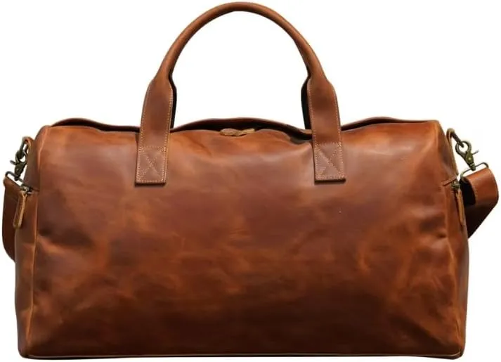 Genuine Leather Weekend Bag | Brown Travel Bag for Men and Women, Faux Leather with Attachable Shoulder Strap, Perfect Cabin Holiday Bag