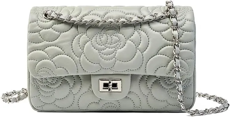 Genuine Leather Women's Bag Camellia Shoulder Bag Chain Sheepskin Purse Handbag