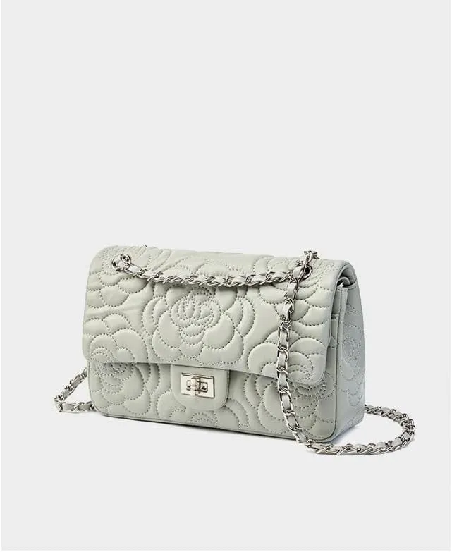Genuine Leather Women's Bag Camellia Shoulder Bag Chain Sheepskin Purse Handbag