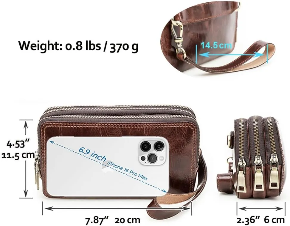 Genuine Leather Wristlet Clutch Purse for Unisex Small Crossbody Bag Clutch Wallet Shoulder Handbag
