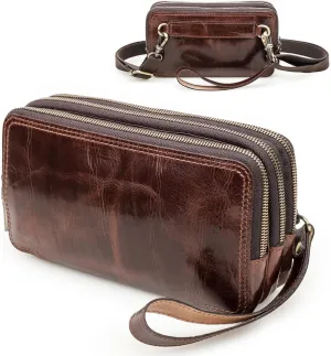 Genuine Leather Wristlet Clutch Purse for Unisex Small Crossbody Bag Clutch Wallet Shoulder Handbag