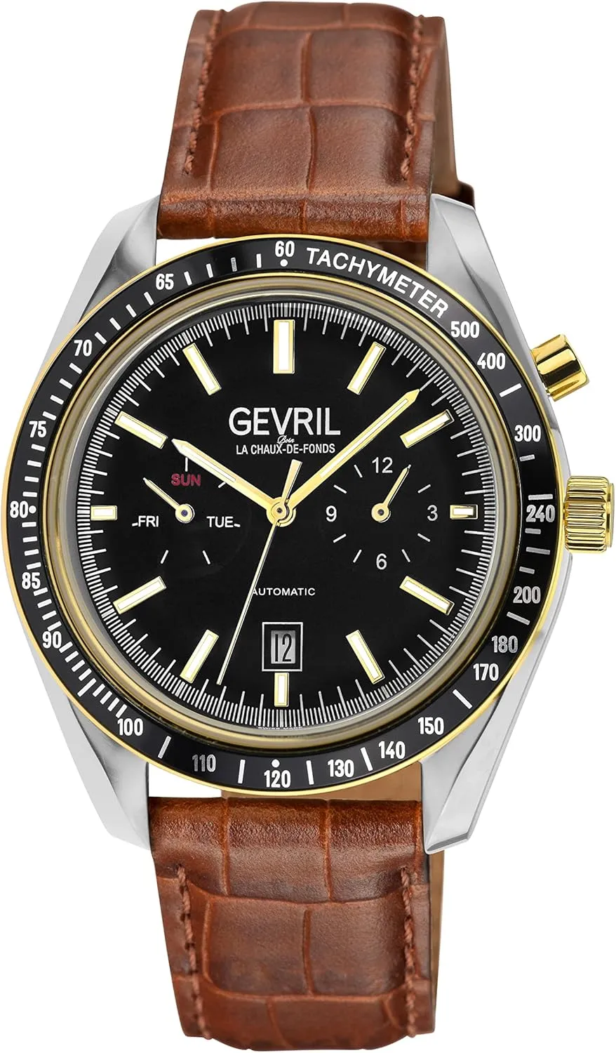 Gevril 49006-3 Men's Lenox Swiss Automatic Watch, Genuine Italian Brown/Brown Stitching Leather Strap