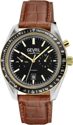 Gevril 49006-3 Men's Lenox Swiss Automatic Watch, Genuine Italian Brown/Brown Stitching Leather Strap