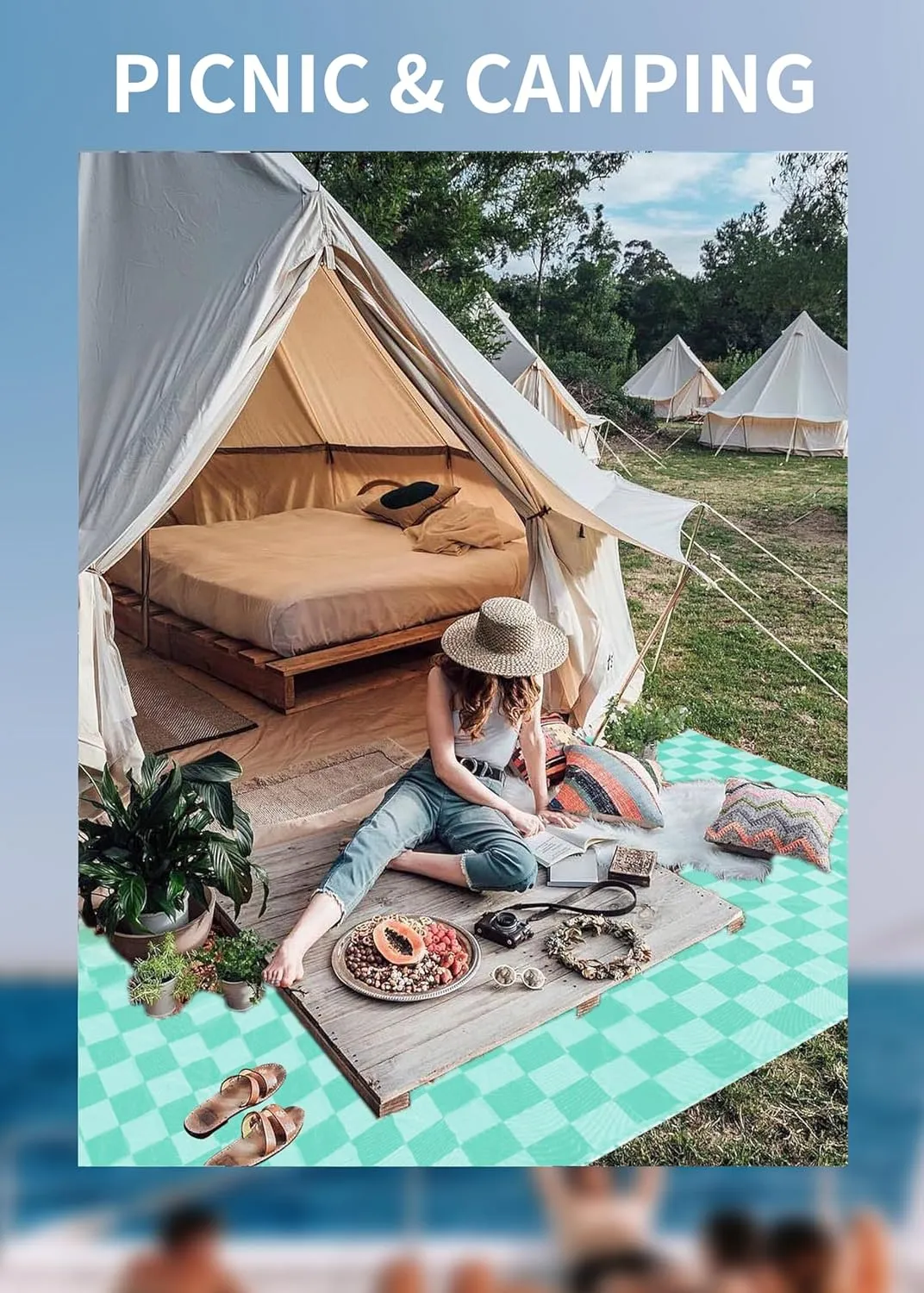 Giant Beach Towel Blanket Autumn Outing Stuff for Women & Men Road Trip Camping Gear Ship Cruise Gear Must Haves Extra Large XXL Aqua Plain Pattern Airplane Accessories Travel Gadgets