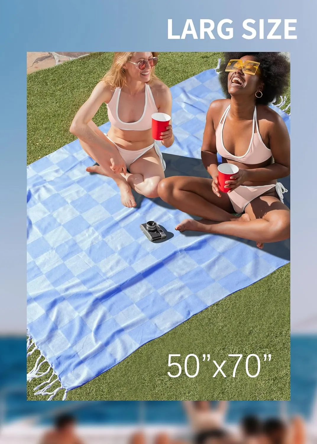 Giant Beach Towel Blanket Autumn Outing Stuff for Women & Men Road Trip Camping Gear Ship Cruise Gear Must Haves Large L Blue Plain Pattern Yard Mat Airplane Accessories Travel Gadgets