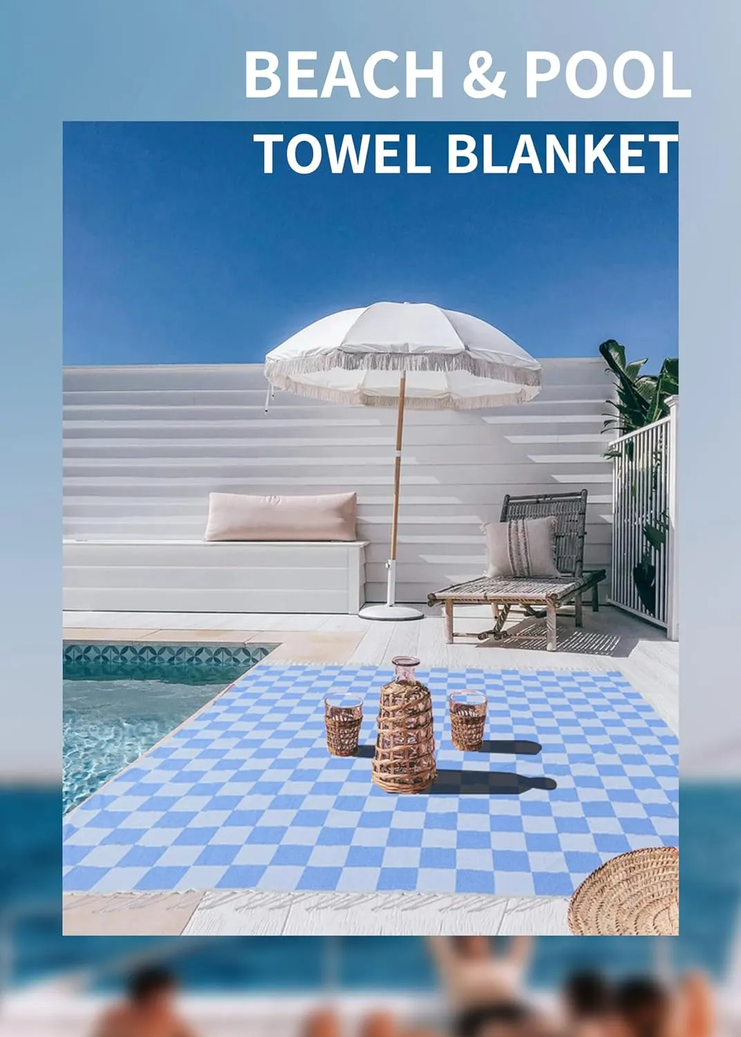 Giant Beach Towel Blanket Autumn Outing Stuff for Women & Men Road Trip Camping Gear Ship Cruise Gear Must Haves Large L Blue Plain Pattern Yard Mat Airplane Accessories Travel Gadgets