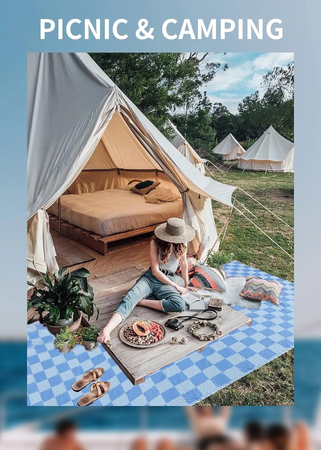 Giant Beach Towel Blanket Autumn Outing Stuff for Women & Men Road Trip Camping Gear Ship Cruise Gear Must Haves Large L Blue Plain Pattern Yard Mat Airplane Accessories Travel Gadgets