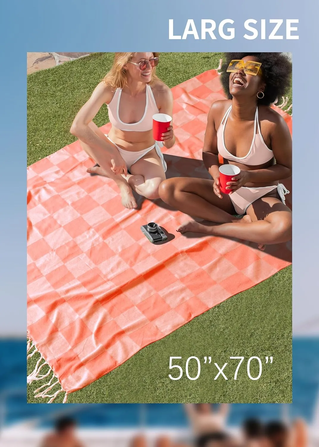 Giant Beach Towel Blanket Autumn Outing Stuff for Women & Men Road Trip Camping Gear Ship Cruise Gear Must Haves Yard Mat Large L Coral Plain Pattern Airplane Accessories Travel Gadgets
