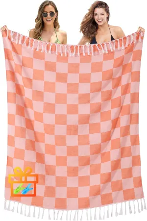 Giant Beach Towel Blanket Autumn Outing Stuff for Women & Men Road Trip Camping Gear Ship Cruise Gear Must Haves Yard Mat Large L Coral Plain Pattern Airplane Accessories Travel Gadgets