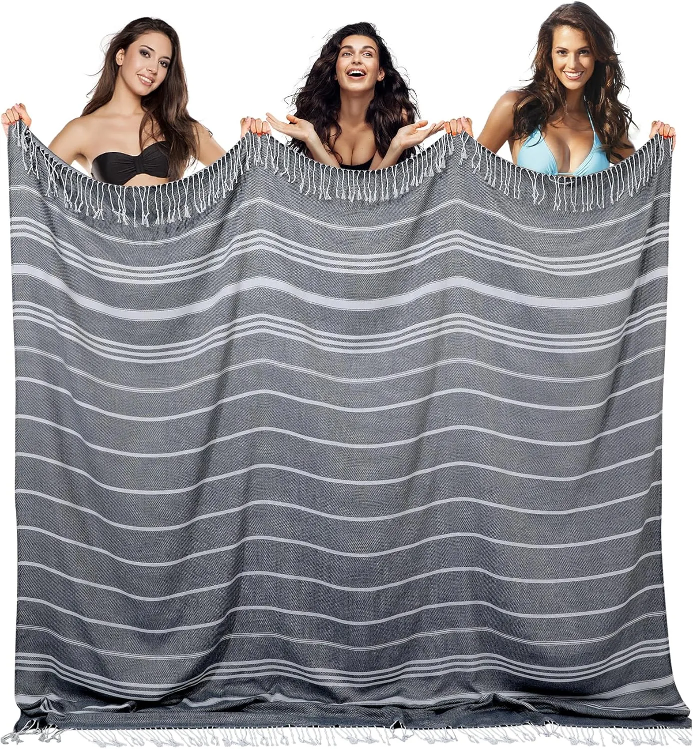 Giant Huge Thin Boho Throw Blanket Turkish Beach Blanket Towel Jumbo Extra Large XL XXL Big Oversized Outdoor Picnic Accessories Airplane Travel Essentials Camping Gears Must Haves Yard Yoga Mat Black