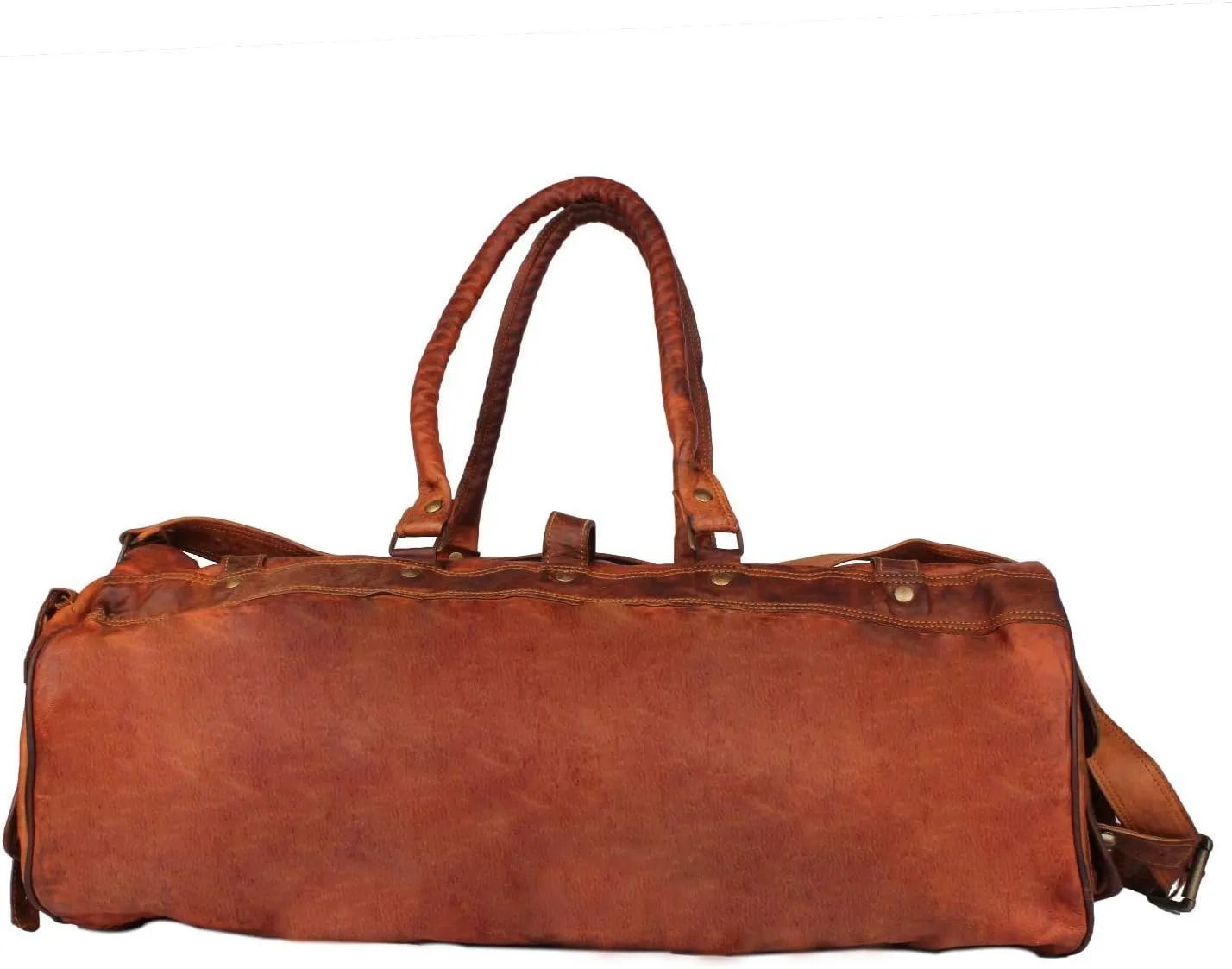 GifteQ Genuine Leather Brown Vintage Luggage Unisex Duffle Travel Bag for Men/Boys/Girls/Women (Round Duffle, 26 inches)