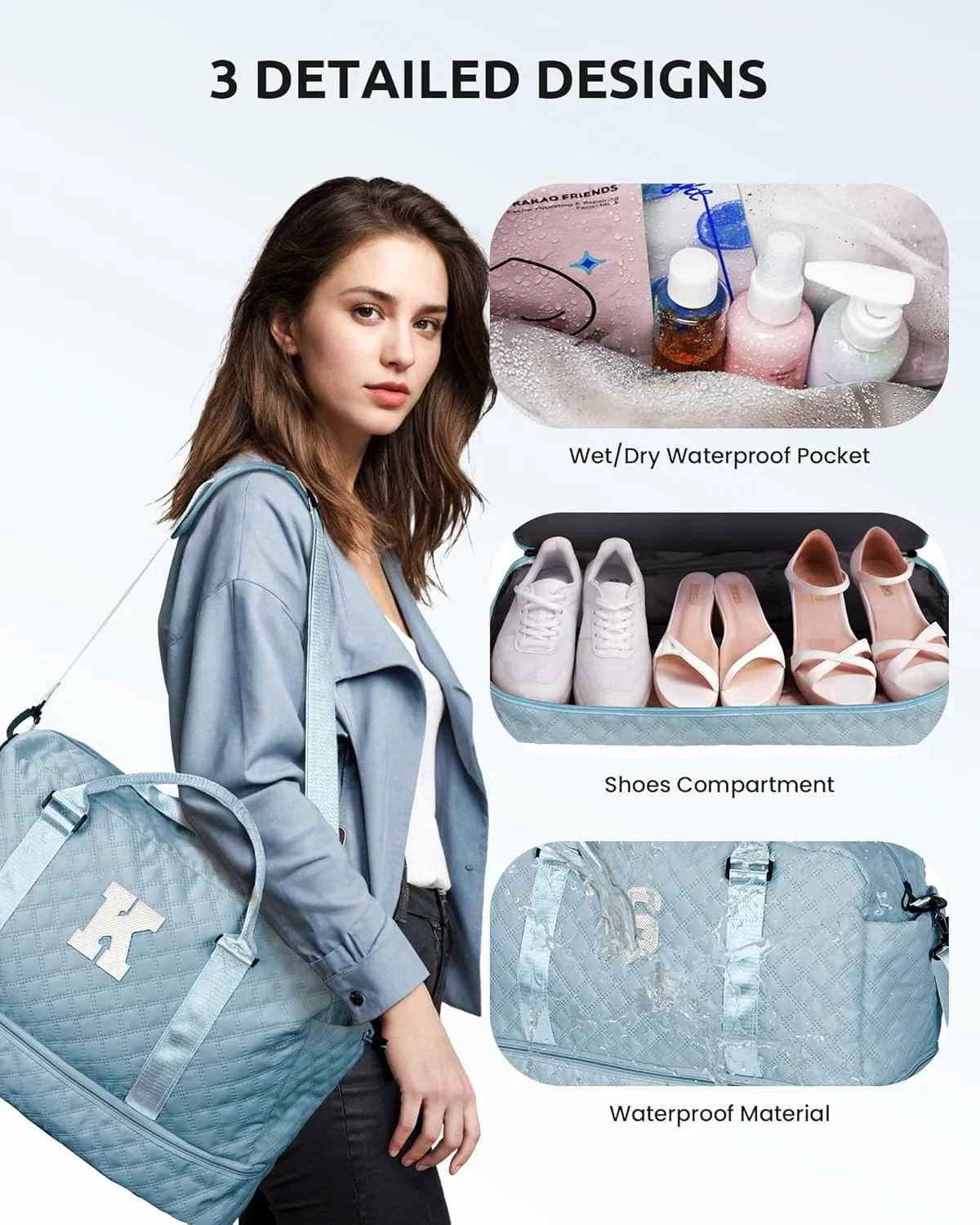 Gifts for Kids-Initial Duffle Bag with Shoe Compartment, Personalized Girls Weekender Bag, Monogram Overnight Bag for Women, Letter Travel Bag with Makeup Bag，Gift for Women Friend (Letter A)