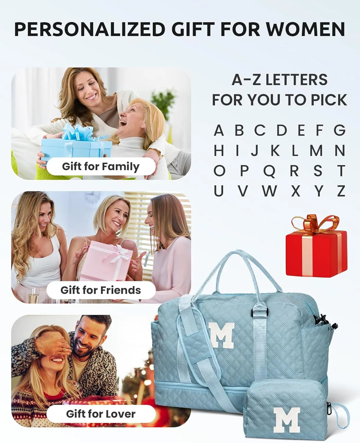 Gifts for Kids-Initial Duffle Bag with Shoe Compartment, Personalized Girls Weekender Bag, Monogram Overnight Bag for Women, Letter Travel Bag with Makeup Bag，Gift for Women Friend (Letter A)