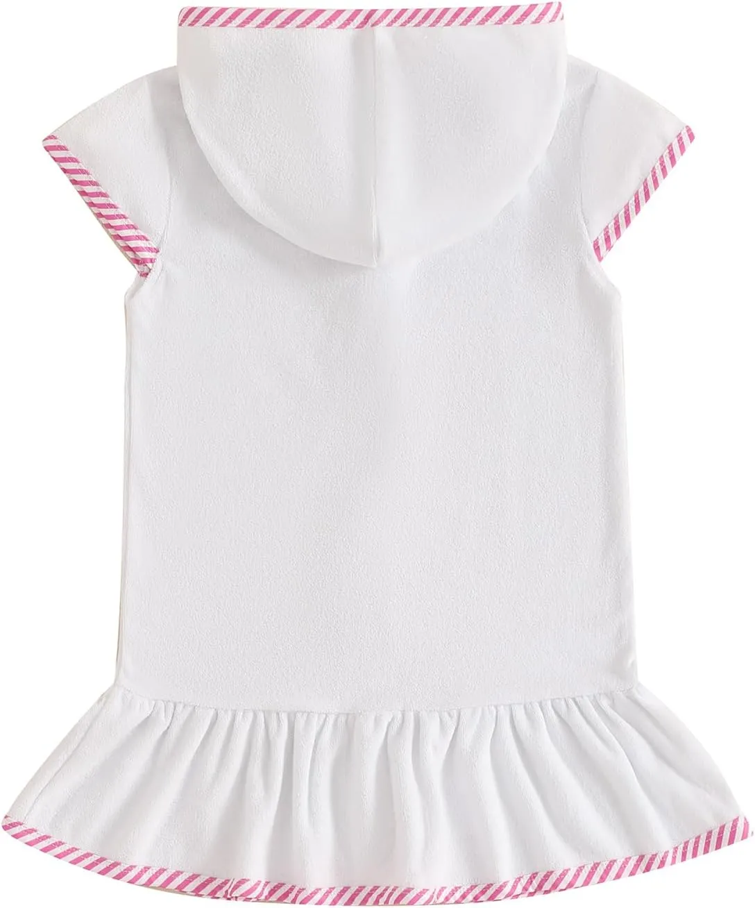 Girls Hooded Terry Coverups One Piece Swimsuits Beach Stripe Trim Zip Up Fly Sleeve Swim Cover Up Swimwear