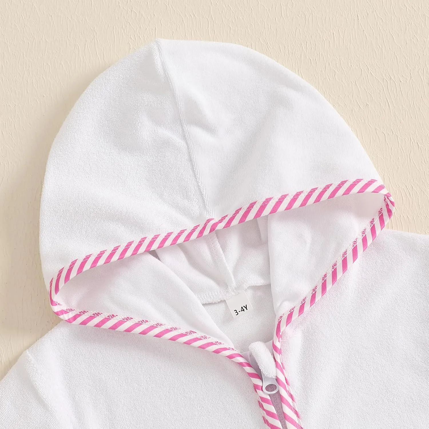 Girls Hooded Terry Coverups One Piece Swimsuits Beach Stripe Trim Zip Up Fly Sleeve Swim Cover Up Swimwear