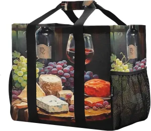 Glasses Olives Cheeses Foldable Travel Duffel Bag for Men Women Waterproof Weekender Overnight Carry On Tote Bag with Comfortable Handle Sports Gym Bag for Airplane Business Trips Sport Hospital
