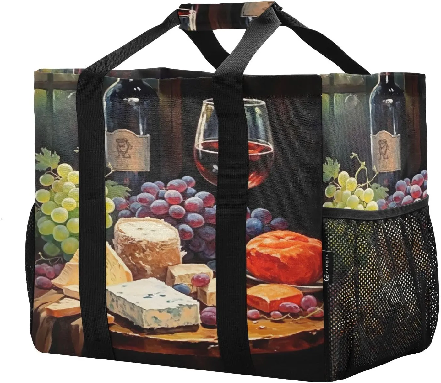 Glasses Olives Cheeses Foldable Travel Duffel Bag for Men Women Waterproof Weekender Overnight Carry On Tote Bag with Comfortable Handle Sports Gym Bag for Airplane Business Trips Sport Hospital