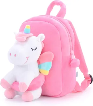 Gloveleya Unicorn Backpack for Girls Kids Backpack Plush Unicorn Toy Gifts for Kids Baby Napkins Snack Books Bag White 9 Inches