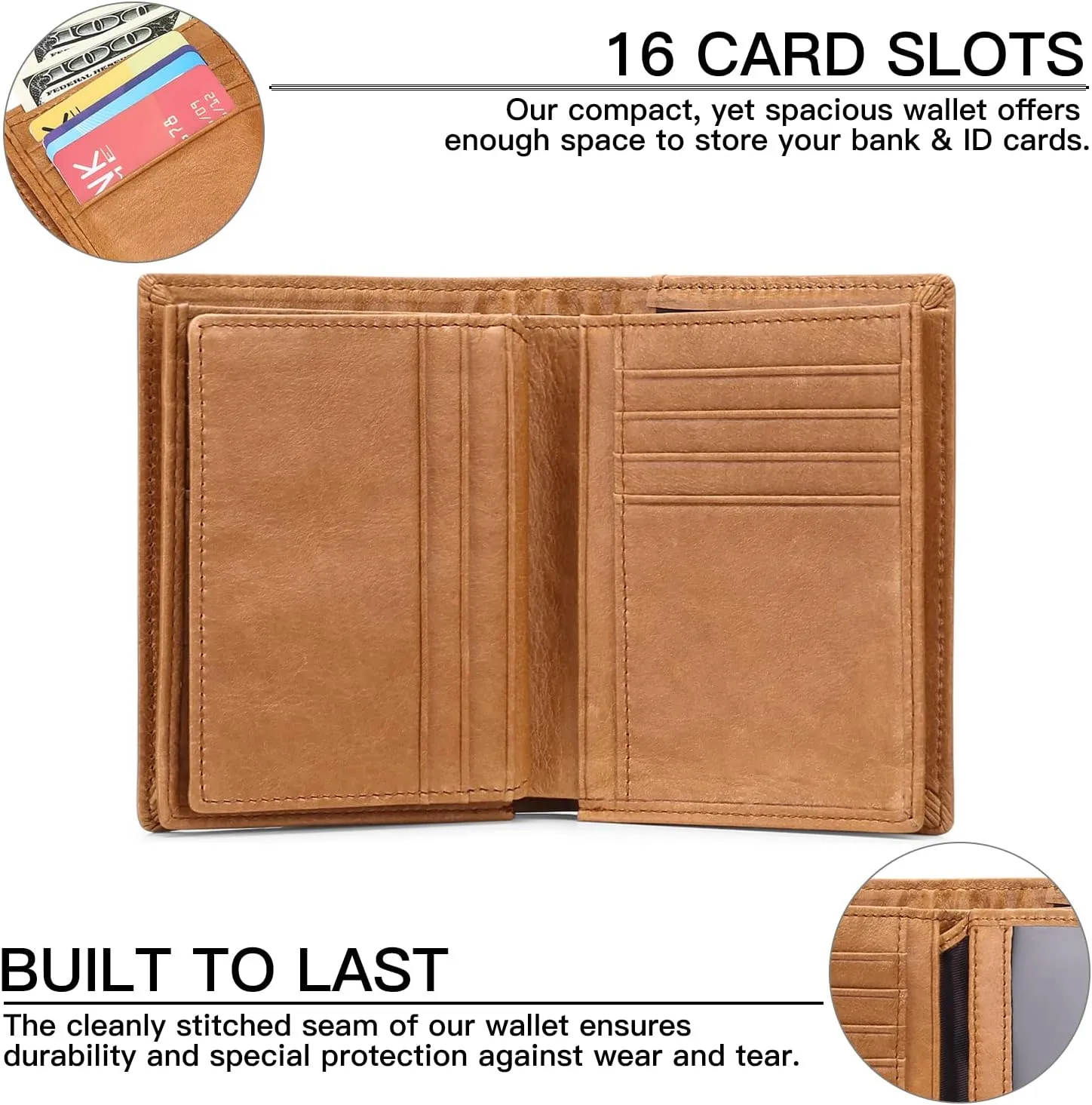 GOIACII Wallets for Men Large Capacity Genuine Leather RFID Mens Bifold Wallet with 16 Card Slots