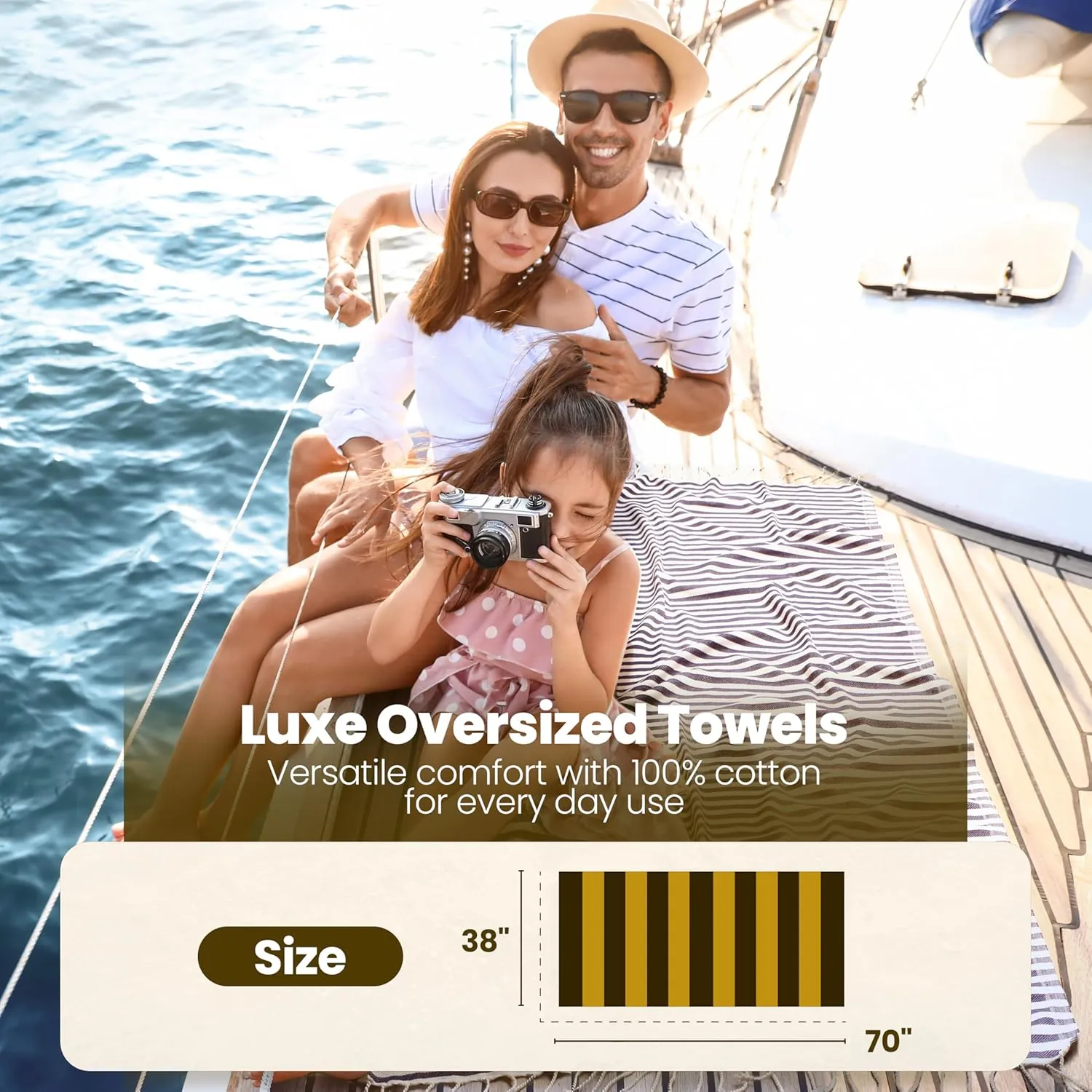 Gold CASE Turkish Beach Towel – 100% Cotton Large Turkish Bath Towels with Bag 71 x 40'' – MYRA Oversized, Quick Dry & Sand Free Towels – Lightweight Peshtemal – Turquoise