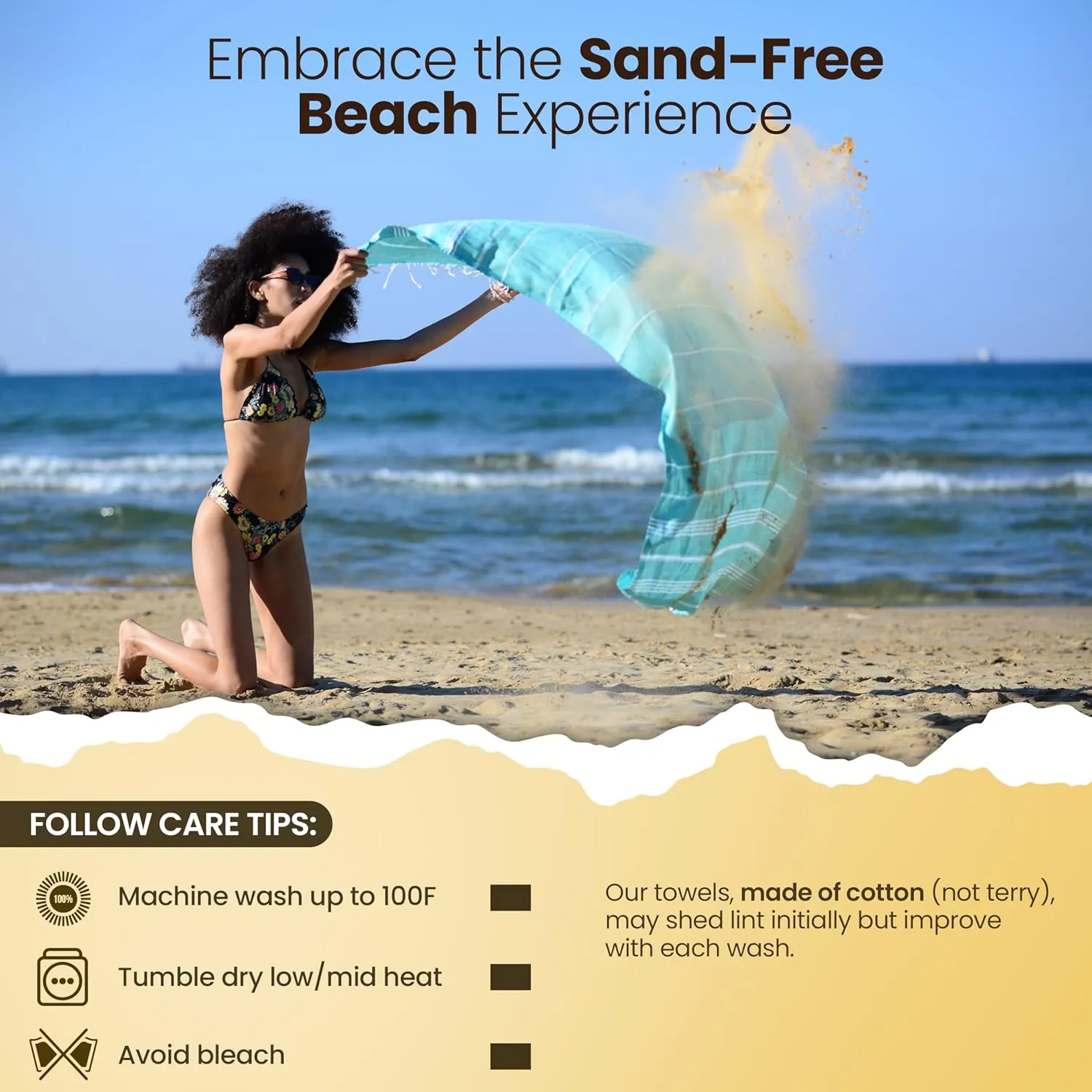 Gold CASE Turkish Beach Towel – 100% Cotton Large Turkish Bath Towels with Bag 71 x 40'' – MYRA Oversized, Quick Dry & Sand Free Towels – Lightweight Peshtemal – Turquoise