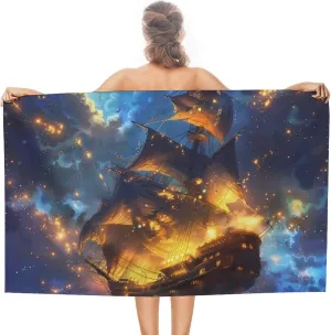 Gorgeous Sailing Battleships Beach Towel Oversized Swim Towel Absorbent Quick Dry Beach Blanket for Travel Pool Bath