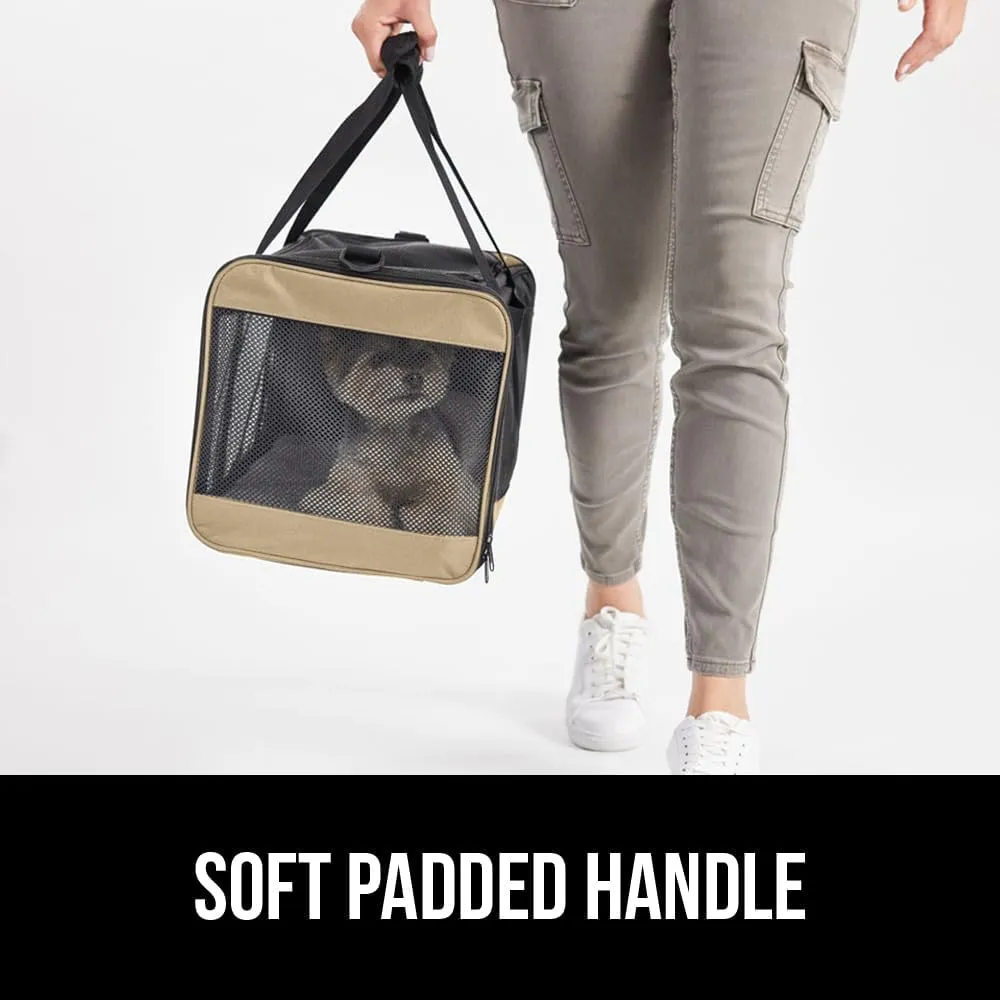 GORILLA GRIP Cat Carrier Travel Bag Up to 15 Lbs, Soft Collapsible Dog Carriers, Kennel for Small Animals, Top and Side Entry Breathable Mesh, Grip Feet Underside, Cozy Washable Waterproof Pad, Beige